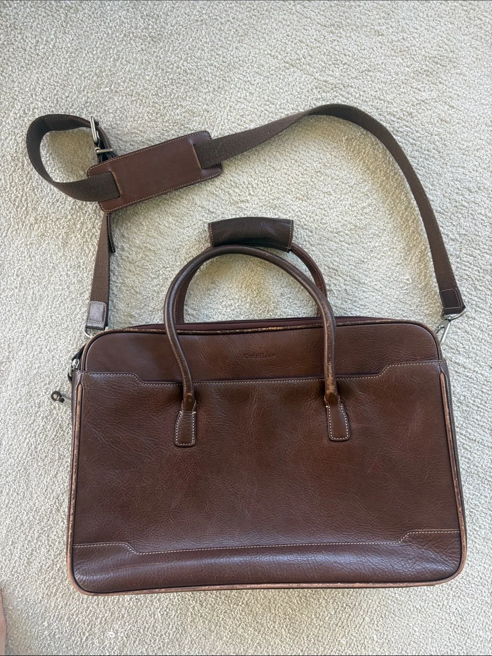 Vintage Cole Haan Brown Leather Briefcase with Shoulder Strap